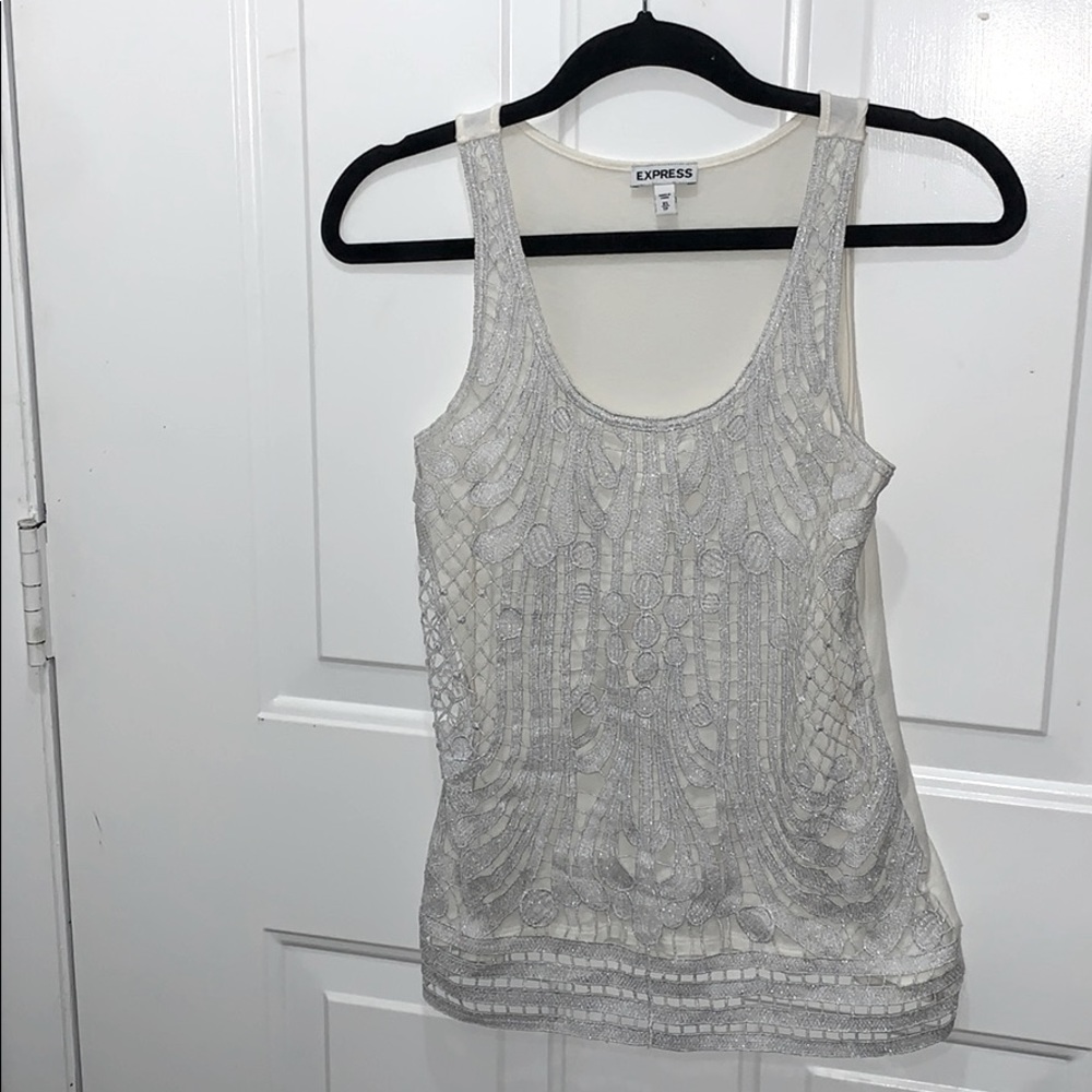 EXPRESS XS SHINY GRAY & CREAM TANK TOP